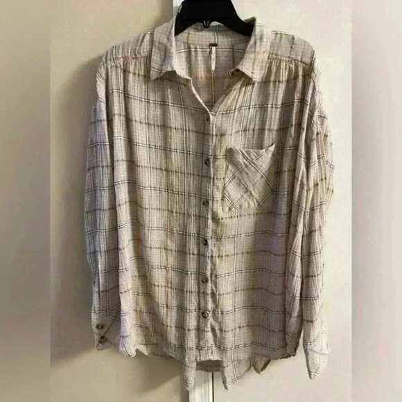 Free People Tops - FREE PEOPLE| blouse button up cotton gold metallic string slouchy boho |‎ small